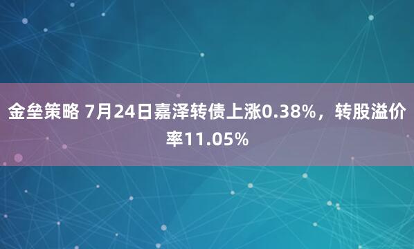 金垒策略 7月24日嘉泽转债上涨0.38%，转股溢价率11.05%